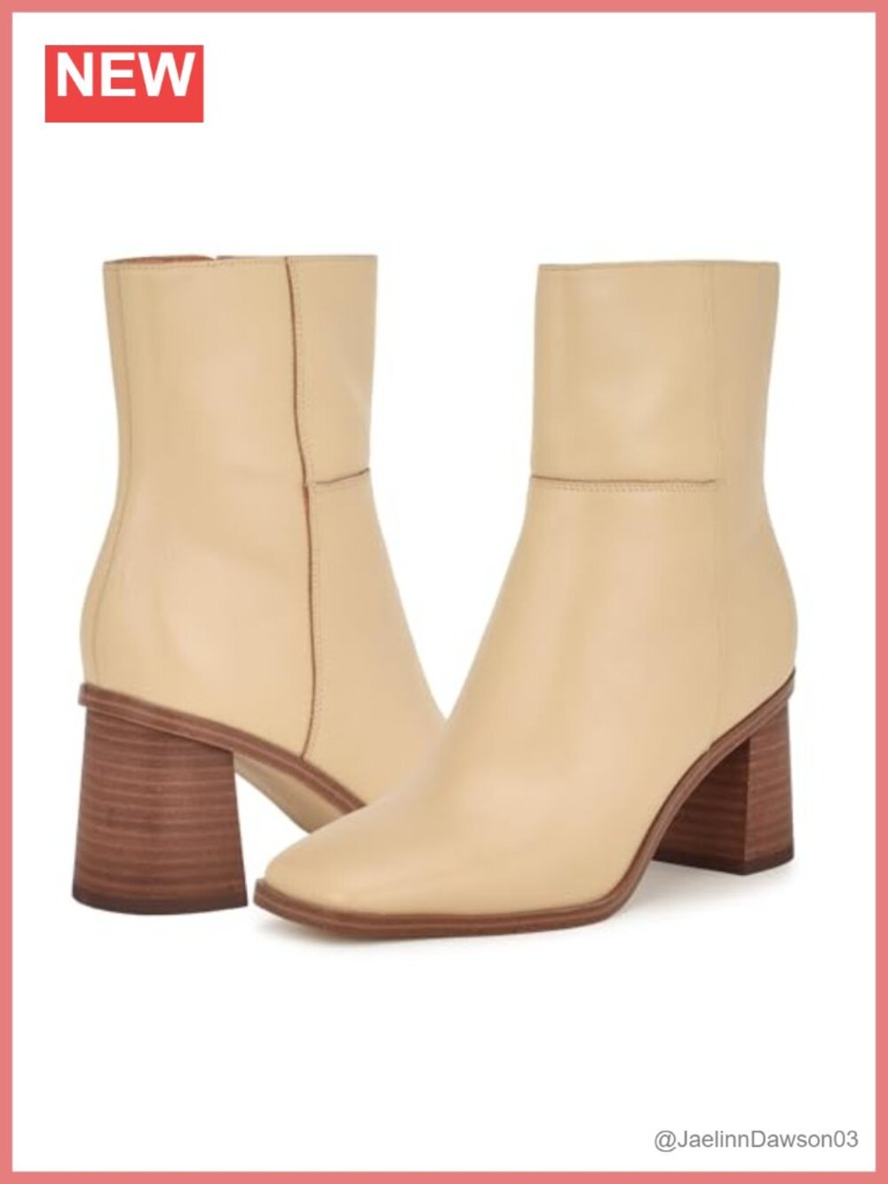 Nine West Dither Leather Ankle Bootie Square Toe Flare Heel Zip